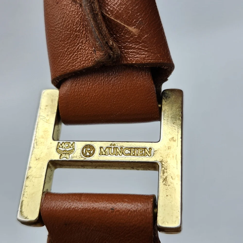 MCM Cognac Brown Monogram Satchel with Gold Hardware